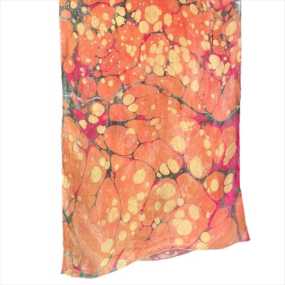 Exquisite Water Marbled Silk Chiffon Scarf in Orange Pink Gray Gold 12.25"x59.5" - Picture 5 of 6